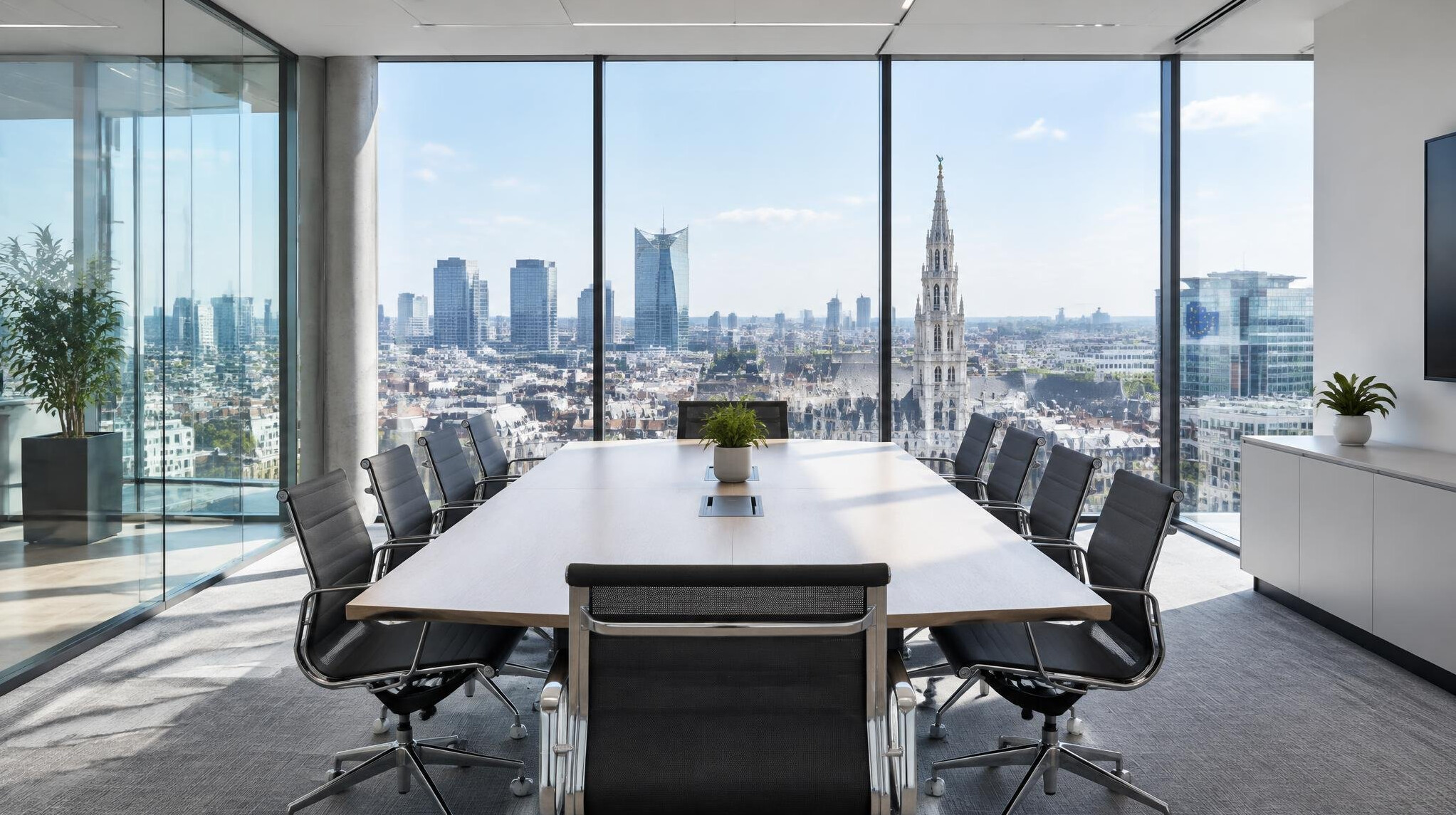 Modern office meeting room with glass walls in Brussels