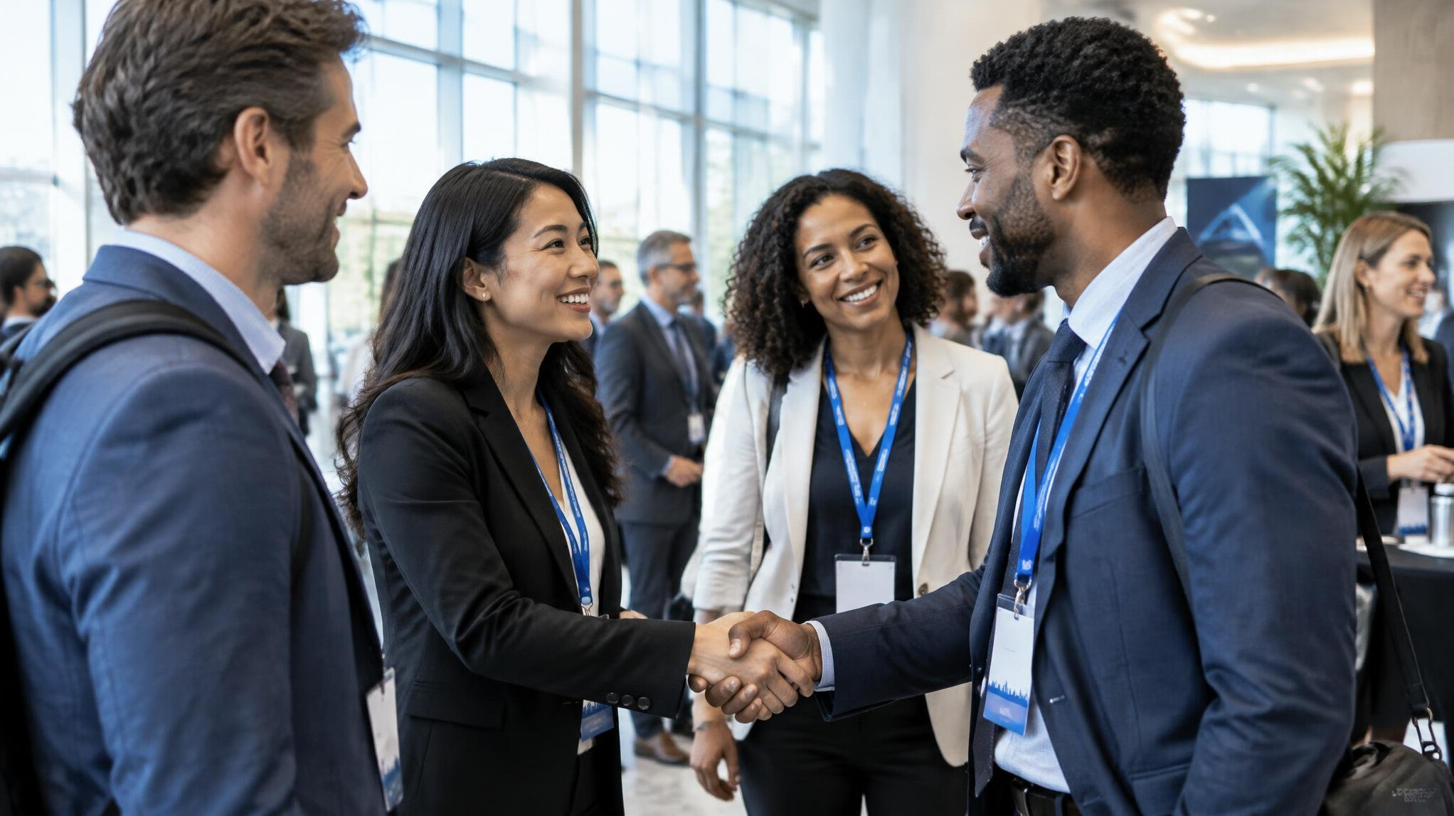 Business professionals networking at a conference event